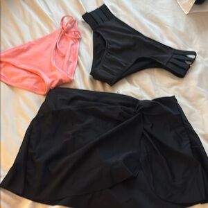 Black and Pink Bikini bottoms and skirt size small women’s swim wear